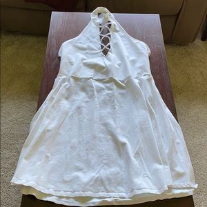 white high neckline dress